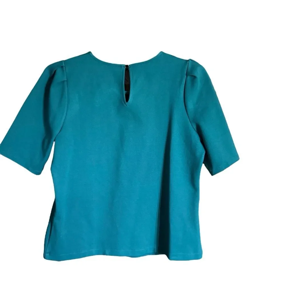 J.Crew Teal Knit Ponte Puff Sleeve Women’s Top w/ Keyhole Back Size Medium